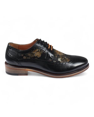 Justin Reess Herren-Brogue-Schuhe aus schwarzem Leder mit Blumenmuster - Ross
