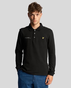 Lyle & Scott Herren-Langarm-Poloshirt mit passendem Aufdruck in Schwarz