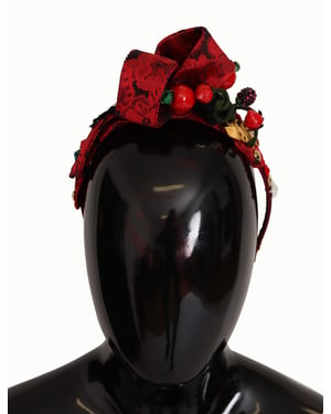 Dolce & Gabbana Cherry Silk Crystal Bow Logo Diadem Tiara Women's Bandband