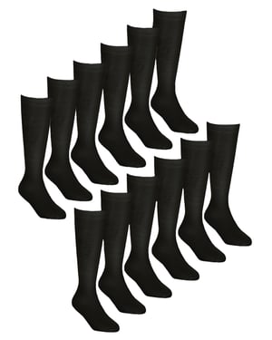 12 Paar Multipack Mädchen Kniestrümpfe aus Bambus | Lange Schule Kinder Socken - Schwarz
