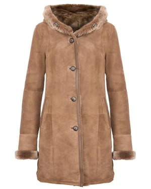 Damen-Parka-Mantel aus Wildleder und Merino-Schaffell-Tripoli