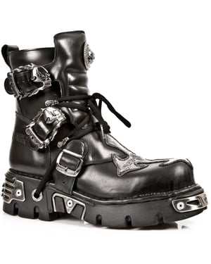 New Rock Silver Cross Biker-Stiefel aus schwarzem Leder-407-S1