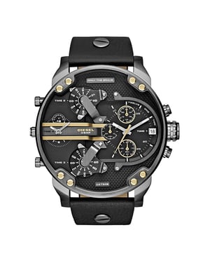 Diesel Mr. Daddy 2.0 Multifunktionale schwarze Lederarmbanduhr