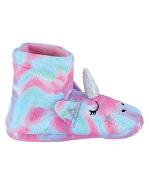 Kinder 3D rosa Einhorn Slipper Stiefel | Regenbogen Neuheit Booties für Mädchen - rosa