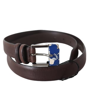 Costume National Ceinture à boucle argentée en cuir véritable marron pour femme