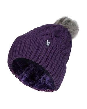 Ladies Ribbed Cuffed Pom Pom Bobble Beanie Mütze mit Fleece-Futter