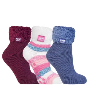 Womens Fluffy Slipper Bed Socks with Grips | Heat Holders | 3 Pair Multipack | Ladies Warm Fleece Lined Non Slip Socks | Winter Gifts for Her - Pack 1