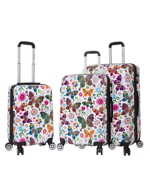 Hartschalen-4-Rad-Gepäcktaschen-Koffer-Set mit Schmetterlingsdruck für 3 Personen