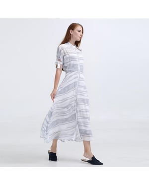 Linear Print Midi Hemdkleid mit Elementardruck