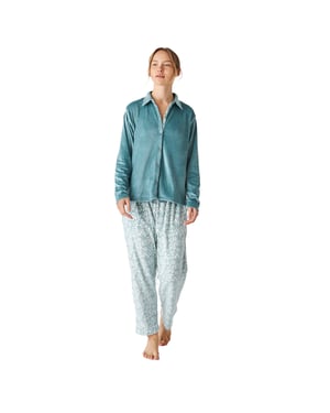 Damen-Pyjama aus Samt mit langen Ärmeln und Knöpfen JJBEP1001