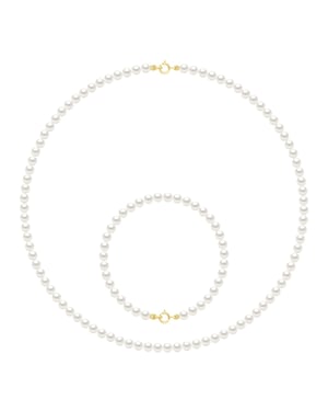 Das Set Halskette/Armband besteht aus: Halskette aus echten Süßwasser-Zuchtperlen, rund 4–5 mm