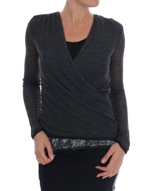 Ermanno Scervino Graues Woll-Spitzenoberteil Langarm-T-Shirt