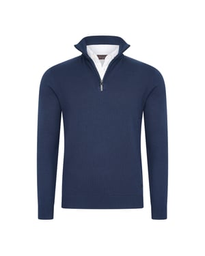 Cappuccino Italia Mock Zip Pullover für Herren. Der Pullover besteht aus 50% Baumwolle und 50% Polyester und hat eine normale Passform. Der Pullover hat einen Hemdkragen, der an den Pullover angenäht ist.  Marke: Cappuccino ItaliaModellname: Mock Pullover (mit Hemdkragen)Kategorie: Pullover für HerrenMaterialien: Baumwolle, AcrylFarbe: marineblau, weiß