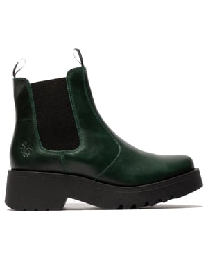 Fly London Damen MEDI789 Chelsea-Stiefel mit Keilabsatz, Leder, Plateaustiefeletten, Petrolgrün