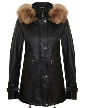 Warme Damen-Parkajacke aus Leder mit Kapuze – Northwich