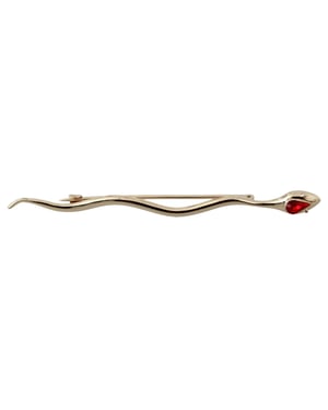 Dolce & Gabbana Goldfarbene Messing-Schlangen-Rote Kristall-Marken-Reversnadel Brosche
