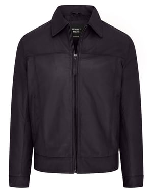 Schwarze Retro-Bikerjacke aus klassischem Leder für Herren im Harrington-Stil - Drammen