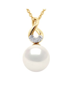 Anhänger Acht Gelbgold – Diamanten 0,03 ct – echte Süßwasser-Zuchtperle rund 9–10 mm