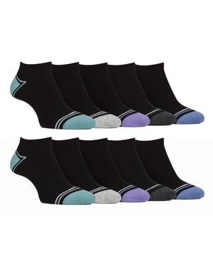 10 Paar Herren Bambus-Trainersocken | Farah | gestreifte gepolsterte Knöchelsocken - schwarz