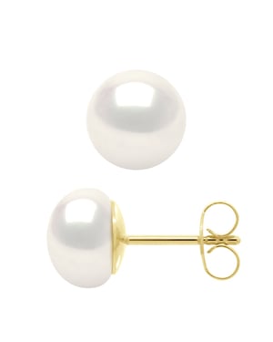 Ohrringe – Gelbgold 750 (18 Karat echte Süßwasser-Zuchtperlen, Knopf 8–9 mm).