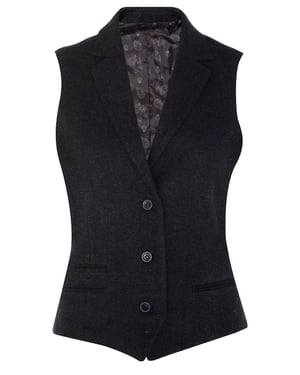 Damen-Weste aus Tweed im 1920er-Jahre-Stil mit Fischgrätenmuster in Marineblau