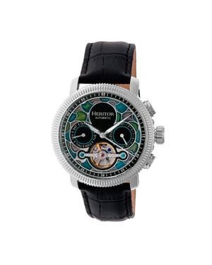 Heritor Automatik Aura Herren-Halbskelett-Lederarmbanduhr