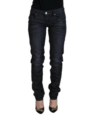 Acht Schwarze Baumwolle Niedrige Taille Slim Fit Damen Freizeit Denim Damenjeans