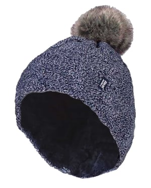 Wärmehalter - Damen Strickfleece gefütterte Thermo-Bommelmütze mit Pom Pom