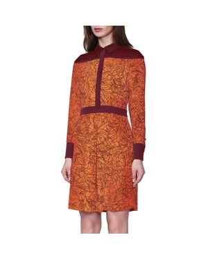 Hemdblusenkleid aus Bi-Material mit linearem Blumendruck