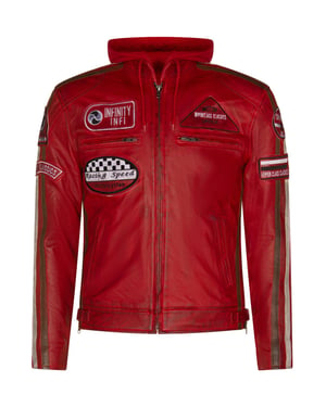 Herren Racing Bikerjacke aus Leder mit Kapuze – Detroit