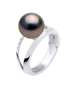 Armreif-Ring-Schmuck 0,06 cts – Weißgold – echte Tahiti-Zuchtperle rund 9–10 mm