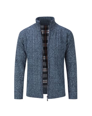 Herren Strickjacke mit Reißverschluss Cardigan Grobstrick mit Stehkragen für den Winter Blau