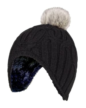 Wärmehalter - Mädchen Kabel gestrickt Beanie-Mütze mit Pom Pom Bommel für Winter | warme thermisch isolierte Mütze - Cloud Grey