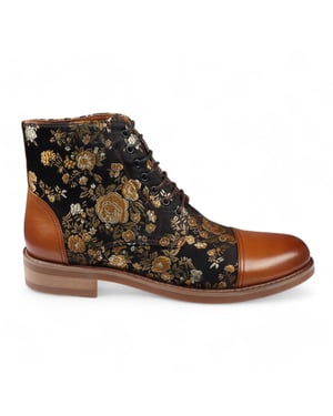 Justin Reess Herren-Oxford-Stiefeletten aus braunem Leder mit Blumenmuster - Adam