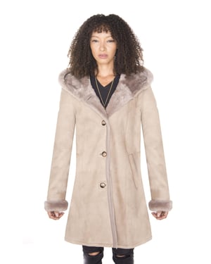 Damen-Parka-Mantel aus Wildleder und Merino-Schaffell-Tripoli