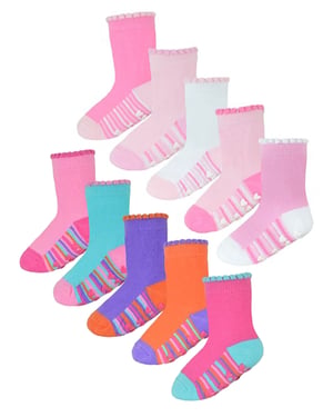 Rutschfeste Baby Mädchen Fersen- und Zehensocken | 10 Paar Multipack | Niedliche und weiche Kleinkindersocken mit Griffen - Style 2
