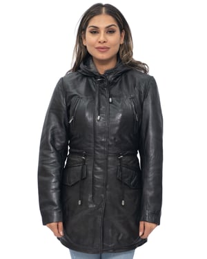 Damen-Parkajacke aus Leder mit Kapuze – Bukarest