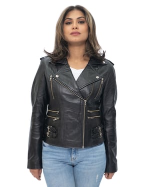 Damen Leder Vintage Brando Bikerjacke-Orlando