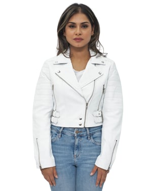 Kurz geschnittene Brando-Bikerjacke aus Leder für Damen – Damaskus