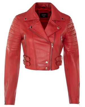 Kurz geschnittene Brando-Bikerjacke aus Leder für Damen – Damaskus