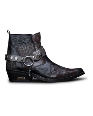 Herren-Stiefeletten aus braunem Winklepicker-Cowboy-Leder aus Schlangenleder