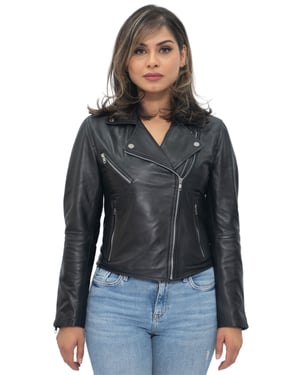 Klassische Damen-Retro-Bikerjacke aus rotem Nappaleder-Bergen