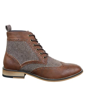 Klassische Herren-Tweed-Oxford-Stiefeletten aus braunem Leder