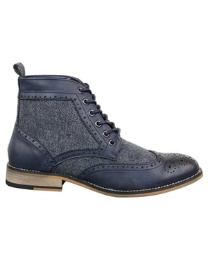 Klassische Herren-Tweed-Oxford-Stiefeletten aus marineblauem Leder