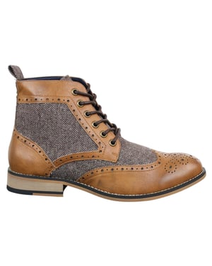 Klassische Herren-Tweed-Oxford-Stiefeletten aus hellbraunem Leder