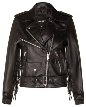 Schwarze Damen-Bikerjacke mit Fransen und Quasten – Sevilla