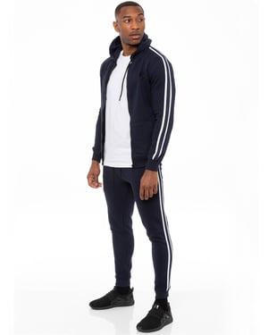 Enzo | Herren Zip Up Tape Hoodie Trainingsanzug Set - Navy