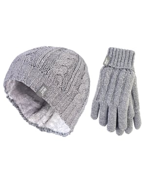 Heat Holders - Damen Mütze & Handschuhe Set für den Winter - Hellgrau