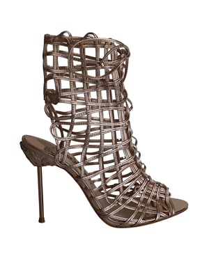 Sophia Webster Delphine Metallic Käfig Schnürsandalen aus goldfarbenem Leder