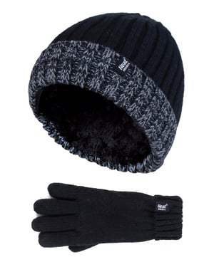 Wärmehalter - Kinder Jungen Winter warmes Fleece gefüttert isoliert stricken umdrehen Manschette gerippte Mütze und Handschuhe Set - BS2P9710